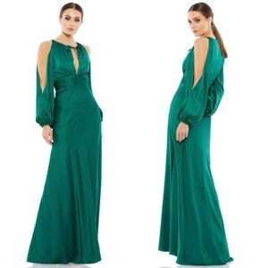 Mac Duggal Tied Keyhole Cold Shoulder Bishop Sleeve Gown 55397 Emerald Green 4